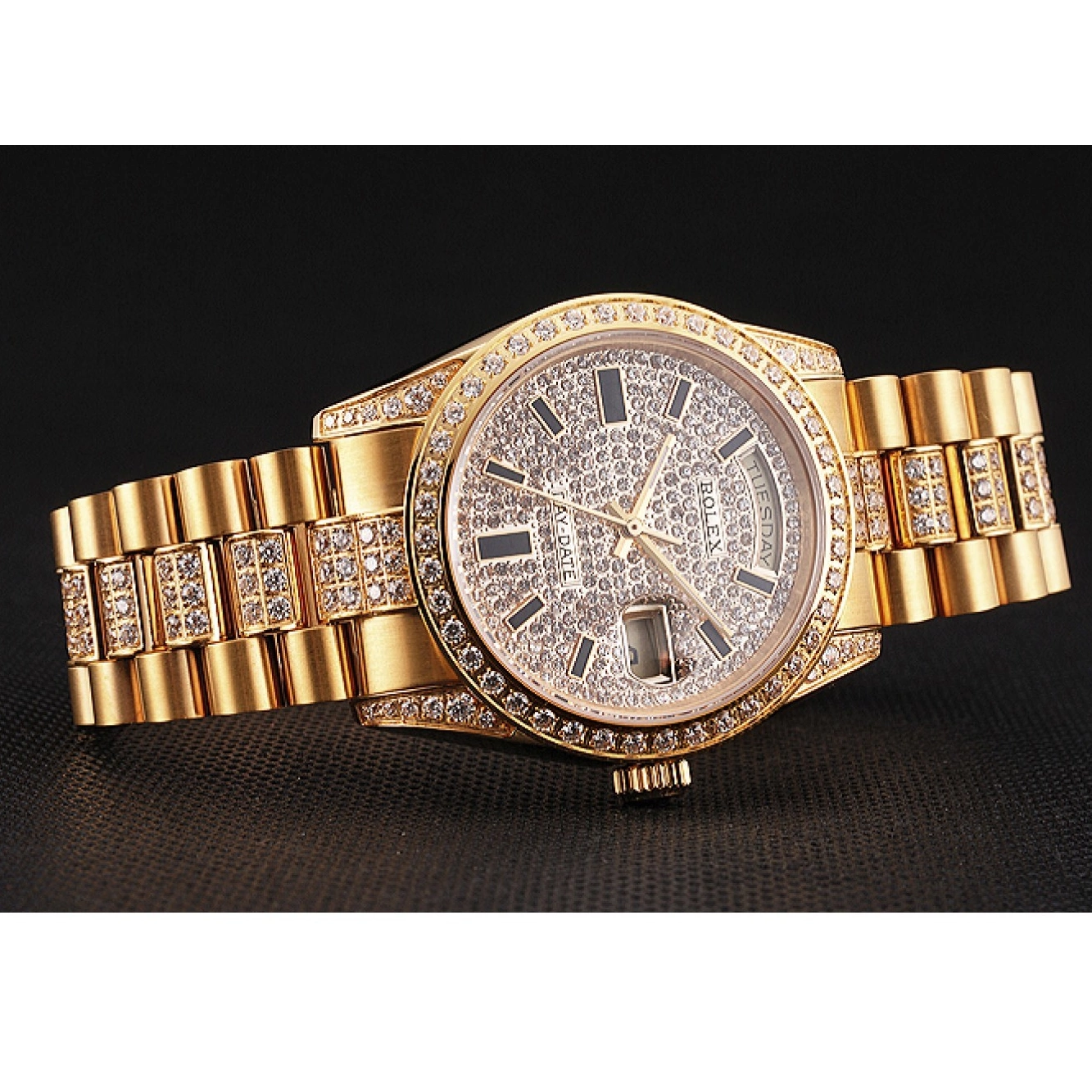 MiroTime 0825 Swiss Rolex Day Date Yellow Gold Diamond Pave